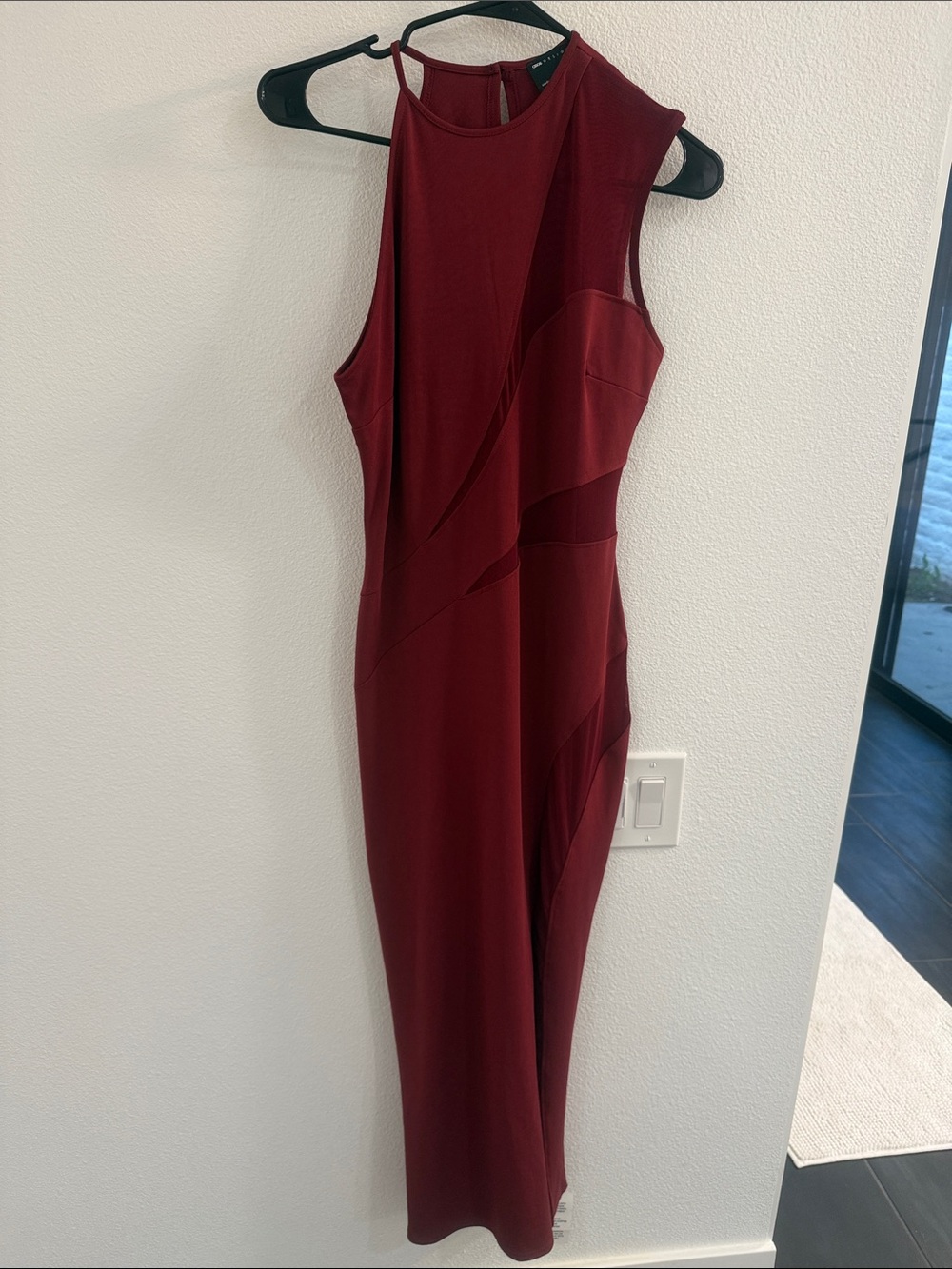Asos Sleeveless Burgundy Midi Dress with Asymmetrical Paneling